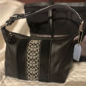 Coach Black and Cream Mini hobo Bag with blue charm Vintage y2k see ALL photos.